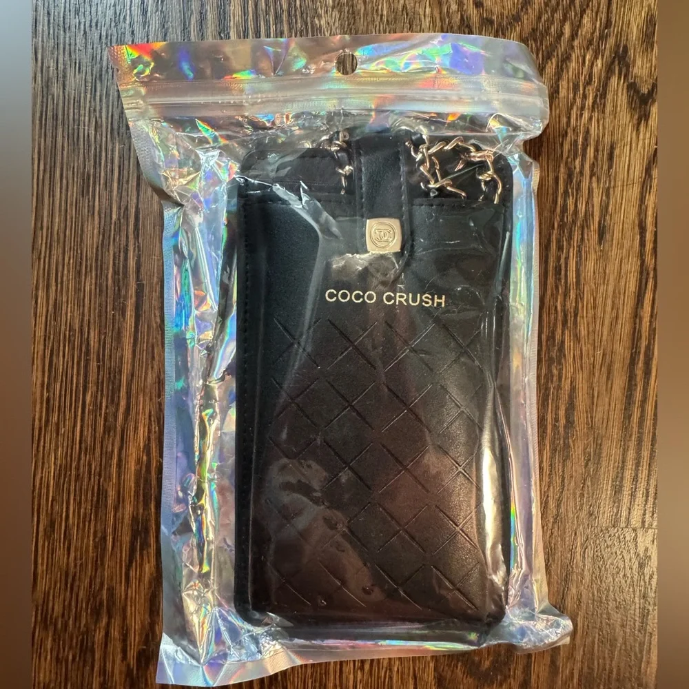 Coco Crush Black CC Quilted Phone Case with Crossbody Strap